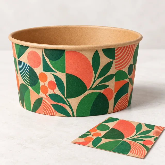 500ml Custom Kraft Salad Bowls — OEM Foodservice Supply — custom artwork and composition visualization