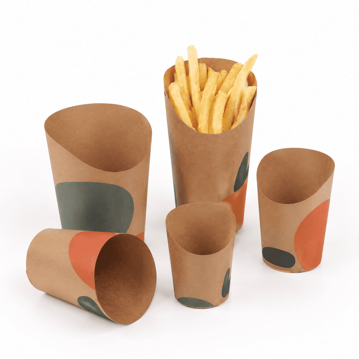 Paper Fries Cups family design reference from the existing Fude catalog