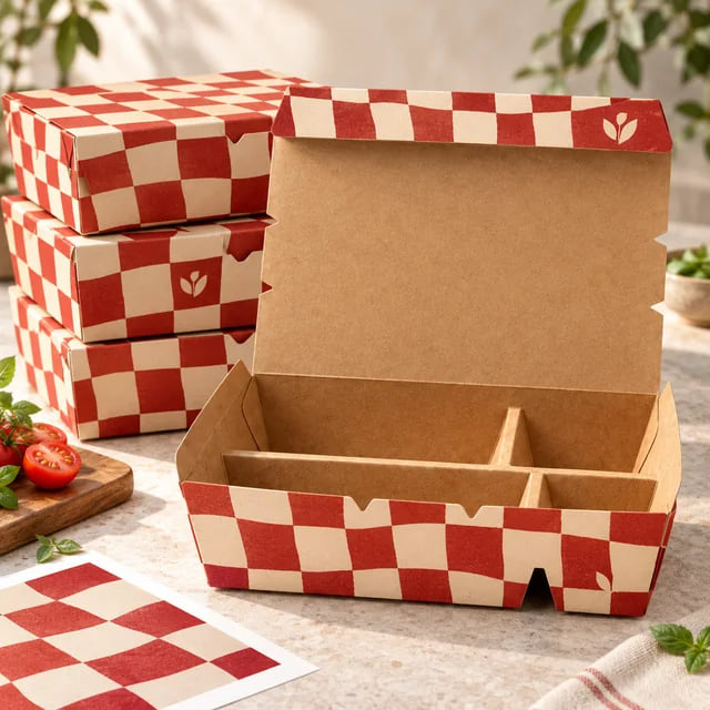 Custom Compartment Meal Boxes — OEM for Catering Brands — custom artwork and composition visualization