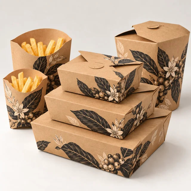 Fabricante de embalagens de papel para alimentos para compradores de redes — visualização de arte e composição personalizadas