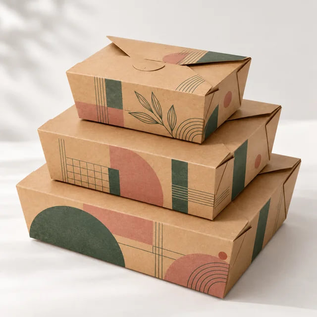 2000ml Kraft Lunch Boxes — Custom Takeaway OEM — custom artwork and composition visualization