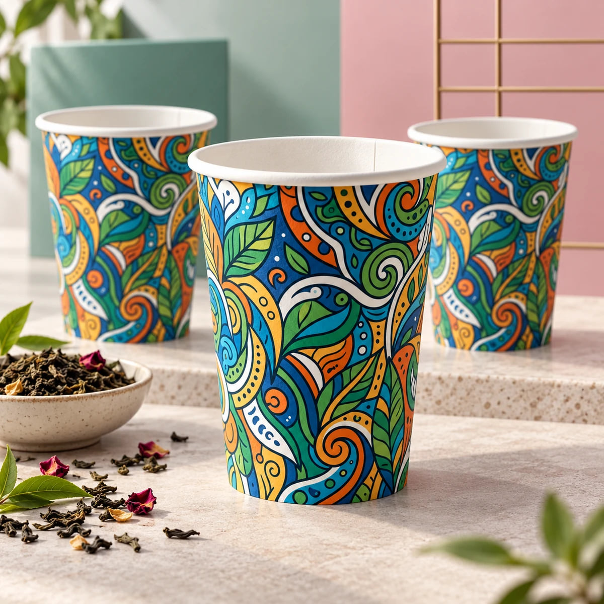 Custom Paper Cups for Milk Tea Chains — OEM Supply — custom artwork and composition visualization