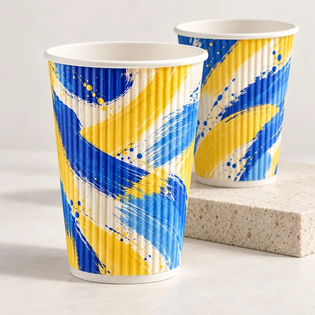 12oz Custom Printed Ripple Wall Paper Cups — Bulk OEM — custom artwork and composition visualization
