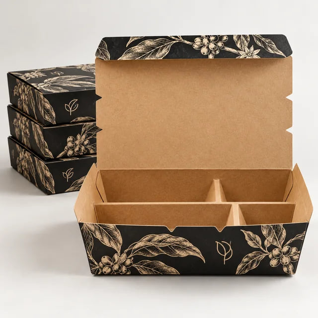 4-Compartment Meal Boxes — Custom Catering OEM Configuration — custom artwork and composition visualization