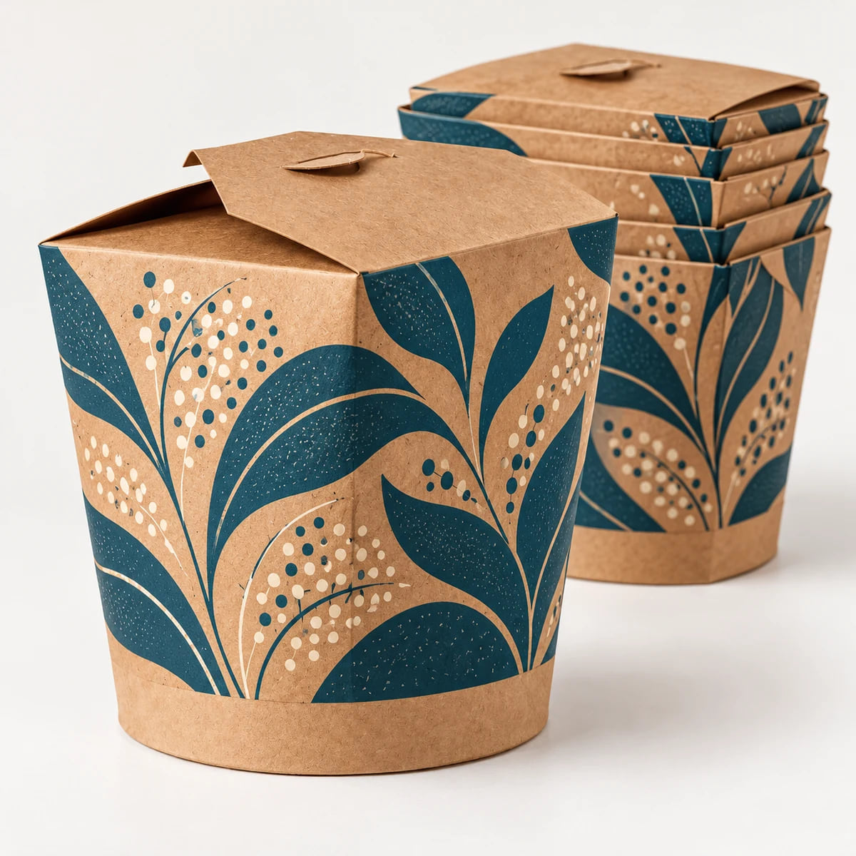 8oz bedruckte Nudelboxen — Großlieferung für Restaurants — Visualisierung von Druckmotiv und Zusammensetzung