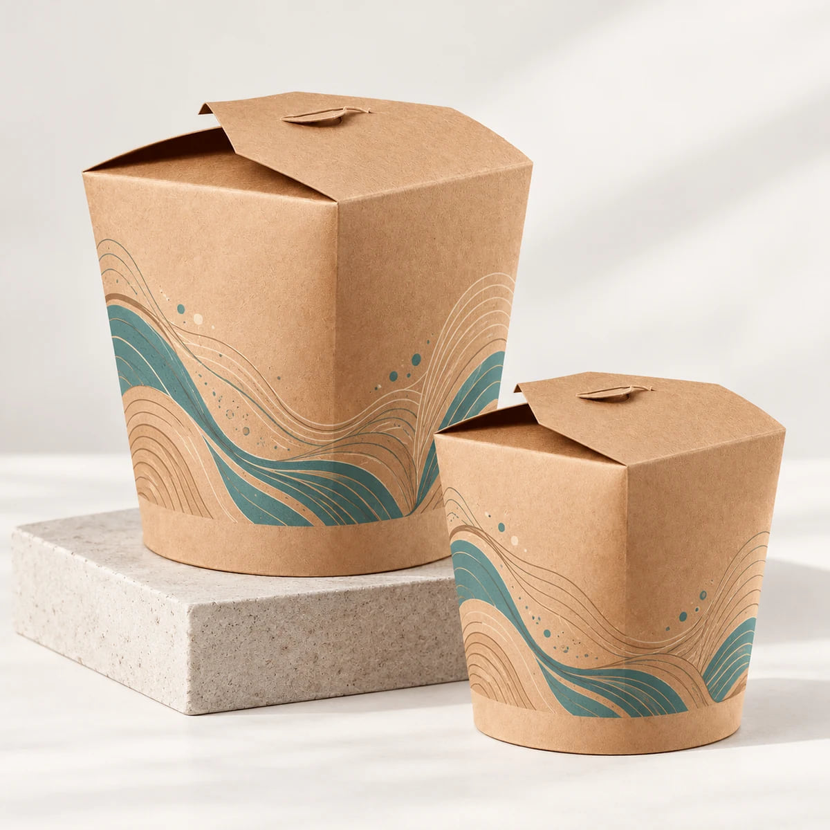 Boîtes à nouilles personnalisées — approvisionnement en gros pour marques de restaurants — visuels personnalisés et visualisation de la composition
