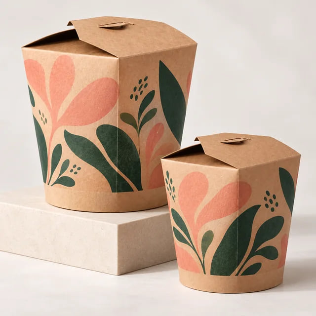 16oz bedruckte Nudelboxen — Großlieferung für Restaurants — Visualisierung von Druckmotiv und Zusammensetzung