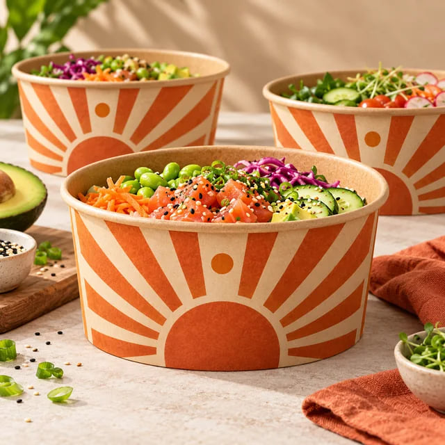 Custom Paper Poke Bowls — Bulk Supply for Food Brands — custom artwork and composition visualization