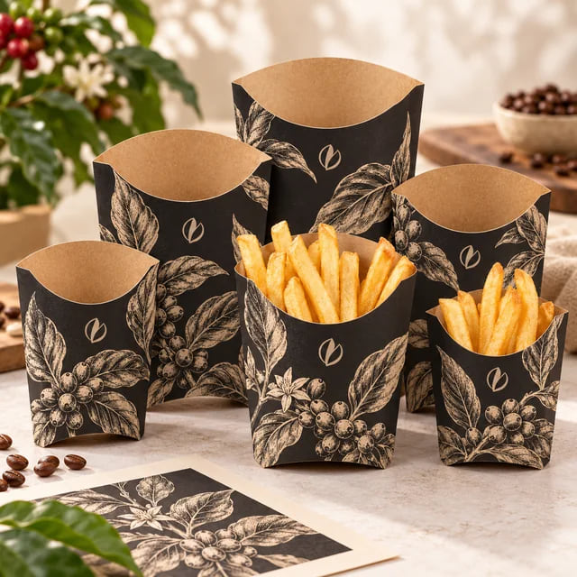 Custom Fries Cups for QSR Chains — Bulk OEM — custom artwork and composition visualization