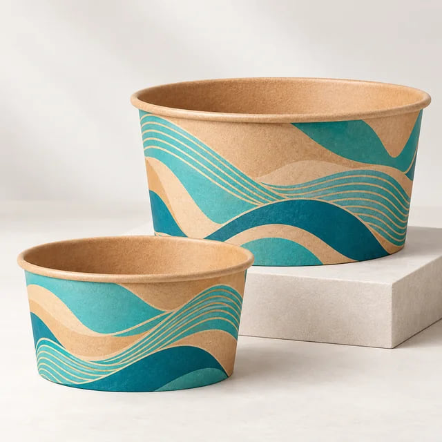 1000ml Custom Kraft Salad Bowls — OEM Foodservice Supply — custom artwork and composition visualization