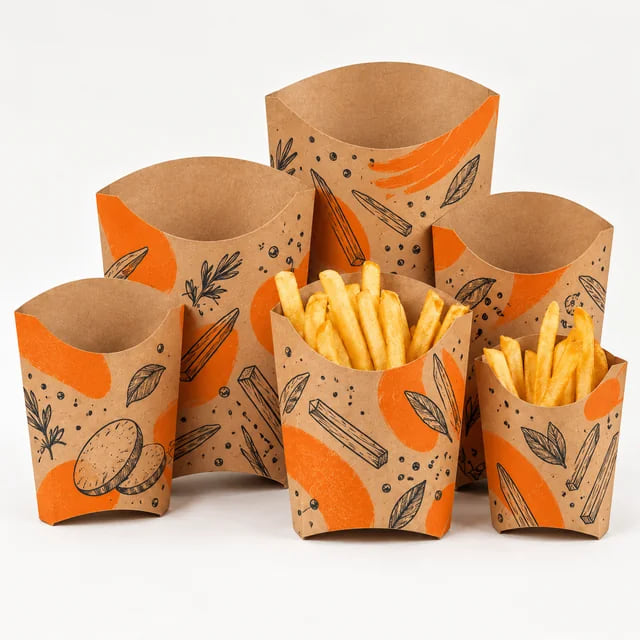 14oz Custom Fries Cups — QSR Bulk Packaging — custom artwork and composition visualization
